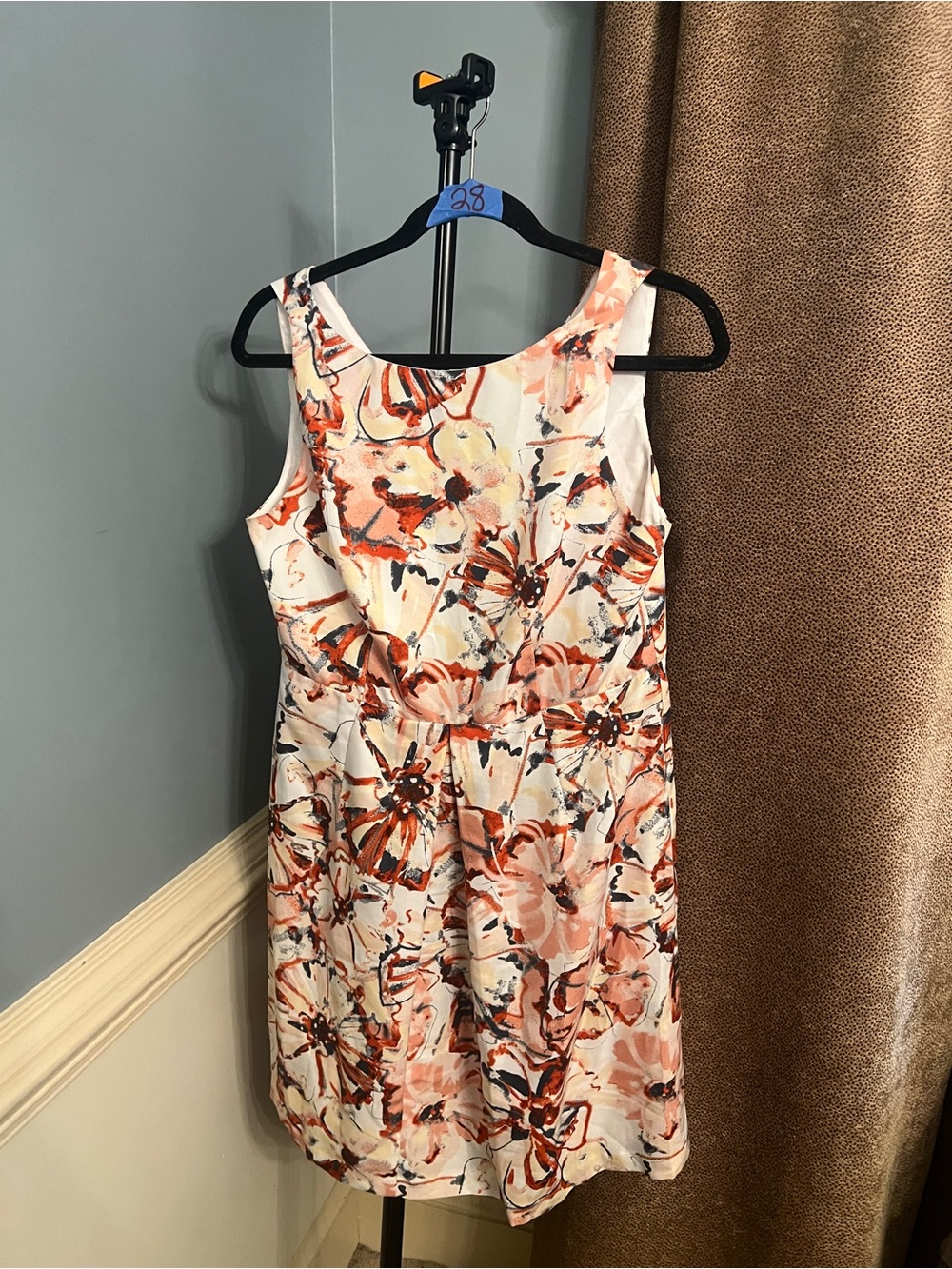 Jules & Leopold Cream Dress with Coral and Navy Floral Print